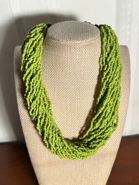Vibrant Lime Green Multistrand Seed Bead Twisted Cluster Boho Statement Necklace